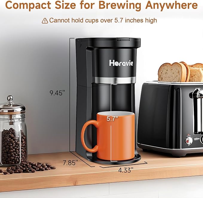 Small Single Serve Coffee Maker, Fast Brew One Cup Coffee Machine for K Cup and Grounds, 6 to 12 oz. Brew Sizes, Capsule Coffee Machine with Descaling Reminder and Viewing Tank, Black