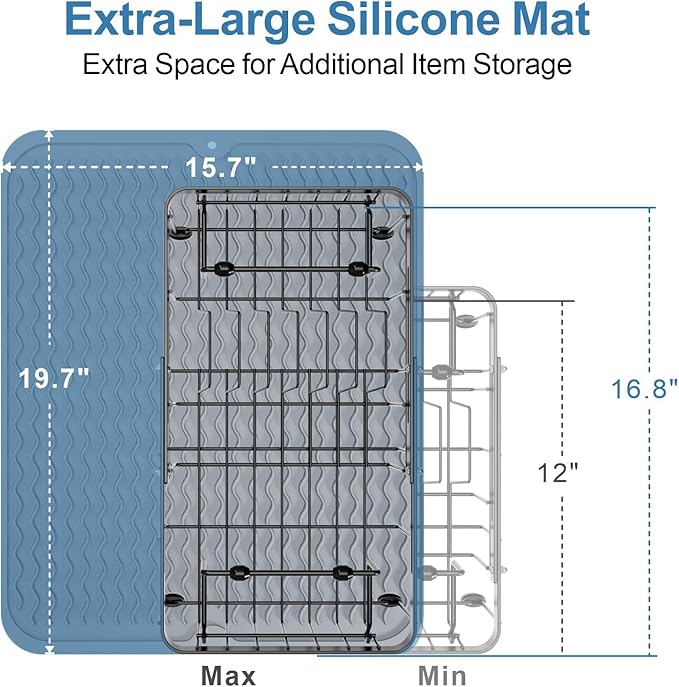 iSPECLE in Sink Dish Drying Rack with Mat, Capacity Expandable Small Dish Rack Over Sink, Black