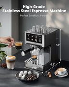 AIRMSEN 20 Bar Espresso Machine with Automatic Milk Frother for Home, Cappuccino & Latte Coffee Maker with Quick Brew Dual Boiler (1350W + 1000W), Stainless Steel, 60oz Water Tank, Touchscreen