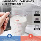 Newness 2-Cup Glass Measuring Cup For Baking and Cooking, (Upgraded, 3 Marking Including Cup/ML/Ounce Scale) Dishwasher, Freezer, Microwave, and Preheated Oven Safe, Essential Kitchen Tools