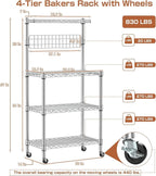 Leteuke Bakers Rack for Kitchen with Storage, NSF Certified 4-Tier Adjustable Coffee Bar with Wheels 10 S-Hooks Microwave Stand Kitchen Storage Shelf Metal Storage Rack 30 x 14 x 59 Inches, Chrome