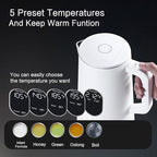 Electric Kettle, 1.5L Stainless Steel, Double Wall Cool Touch Teapot, Fast Boil,5 Temperature Control, LED Display, Auto Shut-Off, BPA-Free,Keep Warm Function, Ideal for Tea & Coffee,White