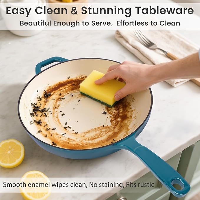 Hisencn Enameled Cast Iron Frying Pan Set, 3 Piece Set of Skillets(8''/9.5''/11''), PFAS & PTFE & PFOA -Free, Gas/Induction/Electric/Oven Compatible, Biscay Blue