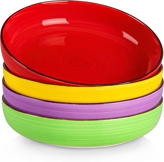 vancasso Pasta Bowls Set of 4, 46 oz Ceramic Salad Serving Bowls and Soup Bowls, Microwave Safe Pasta Plates, Large Shallow Kitchen Dishes, Bonita Series - Multicolor