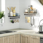 Alsonerbay Floating Shelves Wood Shelves for Wall, Rustic Wood Kitchen Shelf with Towel Bar and 8 Removable Hooks for Hanging Cooking Utensils or Mugs