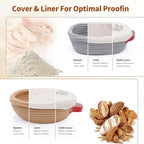 Cotton Rope Banneton Bread Proofing Basket Set, Oval & Round Bread Baskets with Liners & Covers for Artisan Bread Baking, Sourdough Bread Baking Supplies