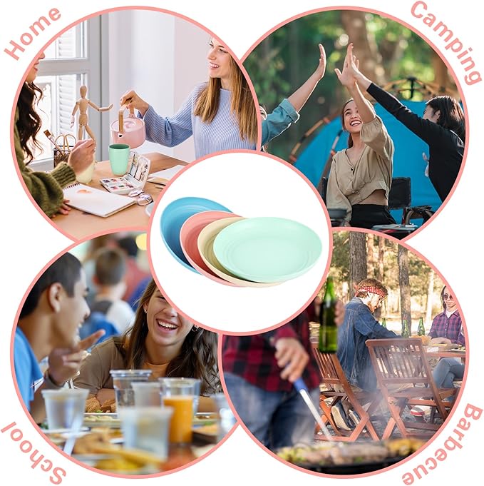 Wheat Straw Dinnerware Sets for 4 - Lightweight & Unbreakable Dishes - Microwave & Dishwasher Safe - Perfect for Camping, Picnic, RV - Kids Plates and Bowls Sets - College Dorm Room Essentials