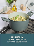 Gibson Home Barnsdall 10 Piece Premium PFA Free Ceramic Nonstick Pots and Pans Aluminum Induction Cookware Set W/Kitchen Tools - Sage Green/Grey Non Stick