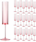 24 Pieces Acrylic Pink Champagne Flutes 5.4 OZ Square Champagne Glasses Stemmed Coupes Reusable Wedding Toasting Glasses Rose Bride Wine Glasses For Birthday Party Wedding Anniversary Christmas
