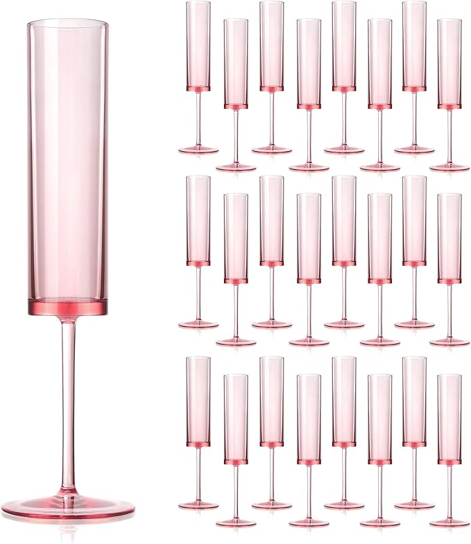 24 Pieces Acrylic Pink Champagne Flutes 5.4 OZ Square Champagne Glasses Stemmed Coupes Reusable Wedding Toasting Glasses Rose Bride Wine Glasses For Birthday Party Wedding Anniversary Christmas
