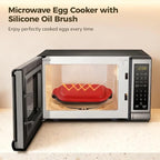 Microwave Egg Cooker with Silicone Oil Brush, 9.3 in Double Egg Microwave Egg Poacher Pan for Frying and Poaching, Black Carbon Steel Egg Maker for Breakfast Sandwiches