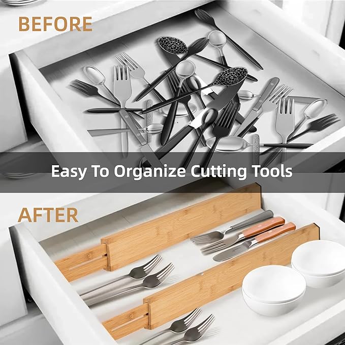 Adjustable Bamboo Drawer Dividers 17"-21", Speaid Safety 4-Pack, Drawer Dividers Kitchen With Cushioning Pads (4)