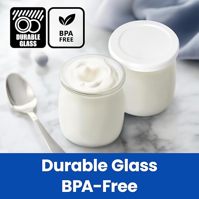 Ultimate Yogurt Jars - Make More Delicious Yogurt! 8 Count Small Glass Yogurt Cups With Lids - 100% BPA Free, Airtight & Dishwasher Safe! Perfect Containers for Yoghurt, Oatmeal, Pudding, or Jello