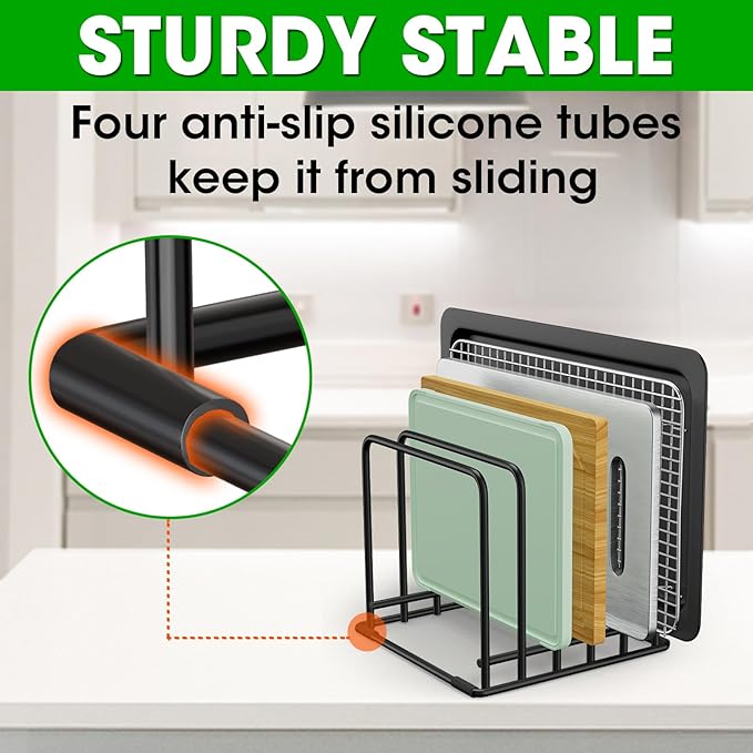 5-Tier Dish Rack & Cutting Board Organizer – 5-Tier Metal Rack for Cutting Boards, Bakeware, Trays – Space-Saving Kitchen Storage, Rust-Resistant Dish Organizer for Cabinets, Countertops & Pantry