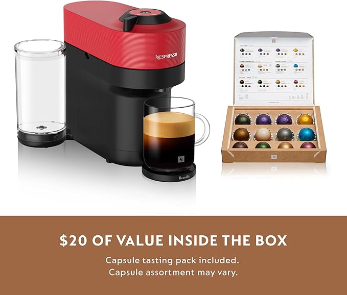 Nespresso Vertuo Pop+ Coffee and Espresso Maker by Breville with Milk Frother, Spicy Red