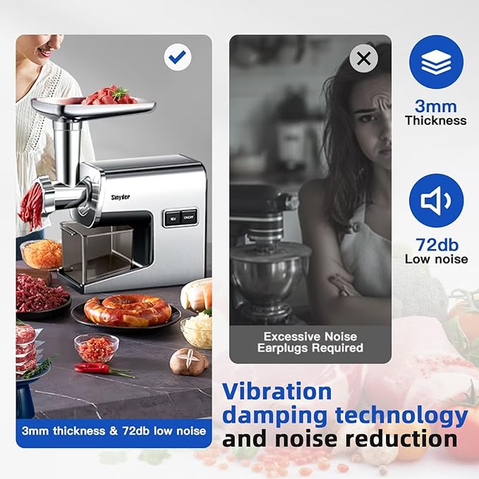 Electric Meat Grinder,3000 Max Stainless Steel Meat Mincer with 2 Blades,3 Grinding Plates,Food Pusher,Meat Claw,Sausage Stuffer Tubes & Kubbe Kit for Home & Kitchen Using