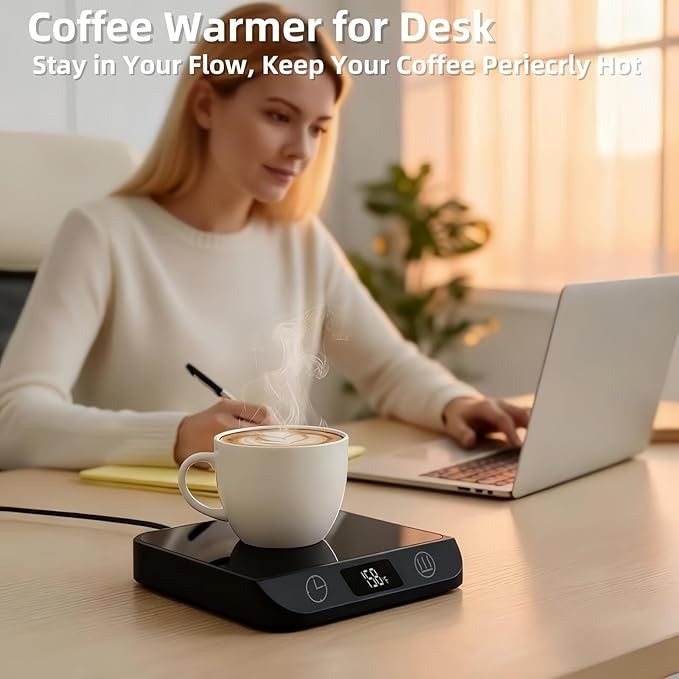 Coffee Mug Warmer, 20W Fast Heating & Constant Temperature Control, 6-Temp Settings, 1-12H Timer, Candle Warmer, Compatible with Various Cups for Coffee, Tea, Milk (Black)