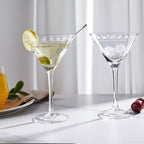 Premium Delight Vintage Cocktail Glasses Set of 4, 9 oz – Hand-Blown with Etched Long Stem, Classic Glassware for Weddings, Dinners, and Holiday Gifting (Martini Glasses)