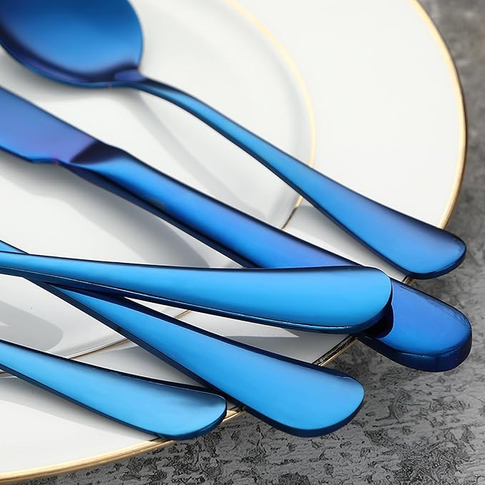 Blue Silverware Set Flatware Cutlery - 20 Pieces Stainless Steel Tableware Set Service for 4,Include Fork Knife Spoon,Mirror Polished,Dishwasher Safe