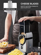 FOHERE Electric Cheese Grater, Upgraded 6-IN-1 Large Feed Chute Electric Vegetable Slicer with Different Blades and Storage Box, Cheese Shredder, Electric Slicer for Cheese, Fruits, Vegetables