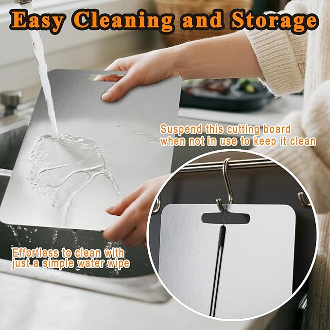 Titanium Cutting Board Professional Double - Pure Titanium Cutting Boards For Kitche, Sided 13.5 x 9 Inch - Dishwasher, Non-Slip for Fruits, Meat, Vegetables, Camping