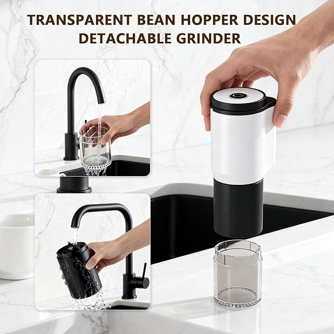 Portable Electric Coffee Grinder，Automatic Coffee Grinder with USB Type-C wireless charging design，Adjustable Coarse to Fine for coffee beans, grains, cleaning brush + cable Includes