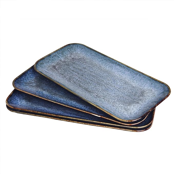 Porcelain Plate Set Large Serving Tray Set of 4, Reusable Serving Platters for Party Food, Cookie, Appetizer, Charcuterie, Snack, Dessert Display,Stackable Kitchen Dish 14.4 INCH
