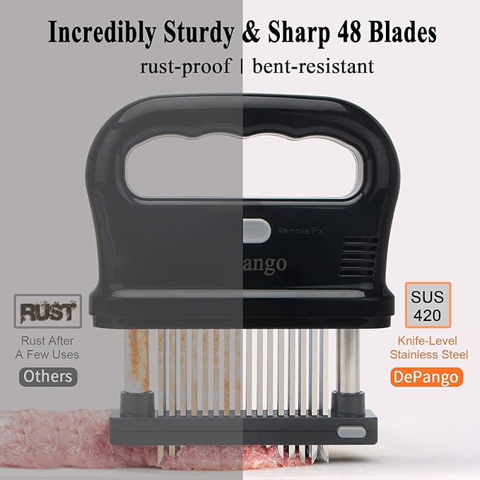 Meat Tenderizer, Meat Tenderizer Needle with Heavy-Duty Stainless Steel 48 Blades for Tenderizing Steak/Chicken Breast/Pork Chops/Beef Brisket, Detachable for Cleaning, Dishwasher Safe (Large)