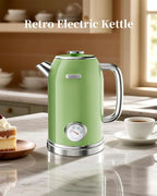 Retro Electric Kettle, 1.8L Hot Water Kettle Electric with Thermometer, 1200W Fast Heating Stainless Steel Tea Kettle for Boiling Water, Cordless, LED Indicator, Auto Shut-Off, Green