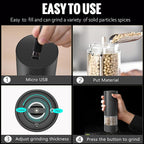 Electric Pepper Grinder, Rechargeable Automatic Pepper Mill Grinder with Led Light, One Hand Operation, One-Button Control, Adjustable Coarseness, Refillable 70ml, Black(1 Pack)
