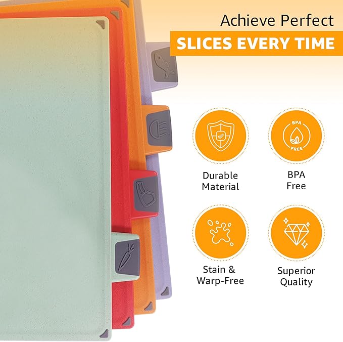 4-Piece Non-Toxic Cutting Board Set with Premium Scissors and Holder (Tall Silver)