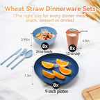 Wheat Straw Dinnerware Sets,56-Piece Beige Plates and Bowls Sets for 8-Unbreakable,Reusable Plastic Dish Set-Dinner Plate/Cereal Bowl/Cup/Utensils-Microwavable Dishwasher Safe 56P-Beige