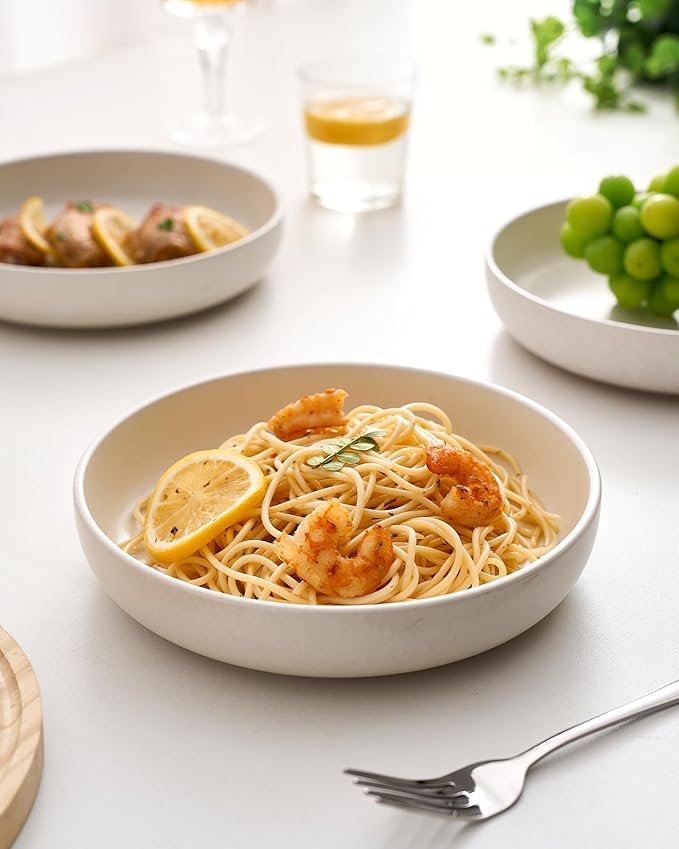 famiware Milkyway 33 oz Bowl Set, Pasta Bowls Set of 6, Salad Bowls Perfect for Your Friend for Housewarming, Thanksgiving, Christmas, Matte White