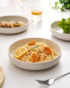 famiware Milkyway Pasta Bowls Set of 4, 8.5" Large Salad Bowls, Double Reactive Glaze, Sturdy & Stackable, Ideal for Housewarming, Festivals, Matte White