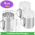 CUSINIUM 6oz Metal Parmesan Cheese Shakers with Large Holes - With Handle - Chili Flakes Dispensers - Pizza Shakers - Pack of 3 | Style: Coarse