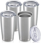 20 oz Tumbler with Lid Stainless Steel Insulated Tumblers Bulk Double Wall Vacuum Cups Powder Coated Travel Mug Keep Drinks Cold and Hot, Stainless Steel, 4 Pack