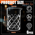 Dandat Cocktail Mixing Glass Crystal Stirring Glass Thick Bottom Seamless Cocktail Pitcher for Home Bartender Bar Whiskey Martini Drink Shaker Accessories (6 Pcs,24 oz)