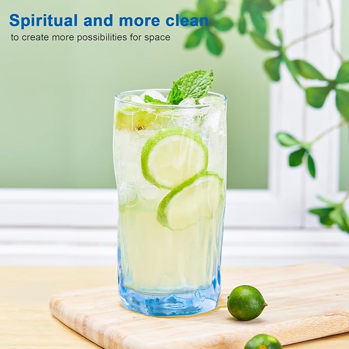 REATIVELAND Solid Color Drinking Glasses Set of 6, 13.5 OZ Wind-blown Ripples Glass Tumbler Glassware for Water, Juice, Different Options for Home, Restaurant, Hotel, Bar, Blue