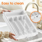 Silverware Organizer，Adjustable & Expandable Utensil Drawer Organizer, BPA Free Utensil Holder, Cutlery Tray for Forks, Spoons, Knives in Kitchen, Medium, White
