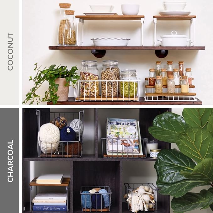 iDesign Ria Safford Collection Acacia Wood and Wire Three Organizer, 12" x 8.5" x 5", 3 Tier Spice Rack
