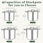 Leonyo 16 Quart Stock Pot With Lid, 18/10 Stainless Steel Stockpot, large Induction Cooking Pot with Visible Lid for Pasta, Soup, Spaghetti, Tri-Ply Bottom & Heavy Duty, Various Stovetops Suitable