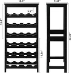 VASMIA Wine Rack Freestanding Floor, 6-Tier Display Wine Storage Shelves with Table Top, 24-Botttle Bamboo Wine Rack Shelf for Kitchen Bar Dining Room Living Room, Black