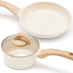 Pots and Pans Set Non Stick, Healthy Ceramic Cookware Set, 3pcs Kitchen Pots Frying Pan Saucepan, PFAS-Free, Cream