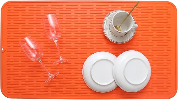 Silicone Dish Drying Mat for Multiple Usage,Easy clean,Eco-friendly,Heat-resistant Silicone Mat for Kitchen Counter or Sink,Refrigerator or Drawer Liner Orange 4XL 32 inches x 18 inches