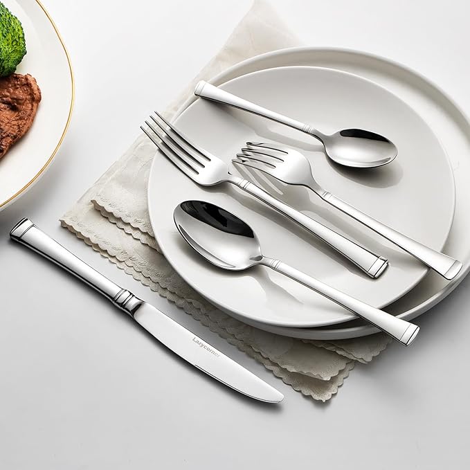 Silverware Set Service for 12, 18/10 Stainless Steel, 65 Piece Set, Flatware Cutlery Set with Serving Utensils, Mirror Polished