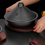 Cast Iron Moroccan Tagine Pot with Tray, Non-Stick Tagine with Conical Lid Induction Compatible Gas Stove Kitchen Essential(Size:24)