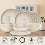 Wheat Straw Dinnerware Sets for 6, Osonm 24PCS Unbreakable Reusable Plastic Plates Bowls Cups Set, Dishwasher Microwave Safe Dishes Set for Kitchen, Dorm, Camping, RV, Picnic (Beige)