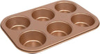 casaWare Toaster Oven 6 Cup Muffin Pan NonStick Ceramic Coated (Rose Gold Granite)