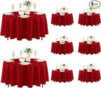 Fitable 8 Pack Round Tablecloths: Stain Resistant Wrinkle Free Circle Table Clothes, Washable Reusable Polyester Table Covers for Wedding Party Birthday Banquet Reception(Red, 84 Inch)