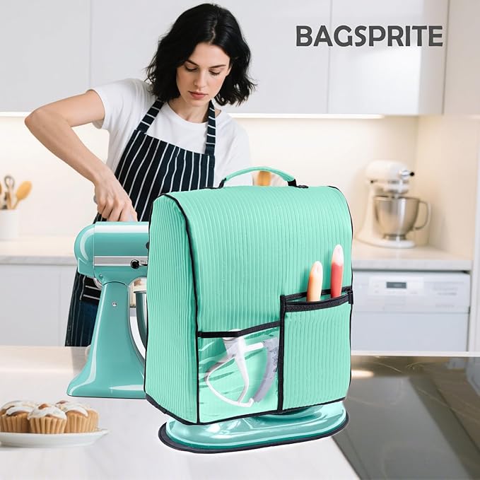 BAGSPRITE Stand Mixer Cover with Applicance Slider for KitchenAid 6/7/8 Quart Bowl Lift Mixers – Kitchen Appliance Dust Cover with Pockets for Kitchen Aid Accessories and Attachments